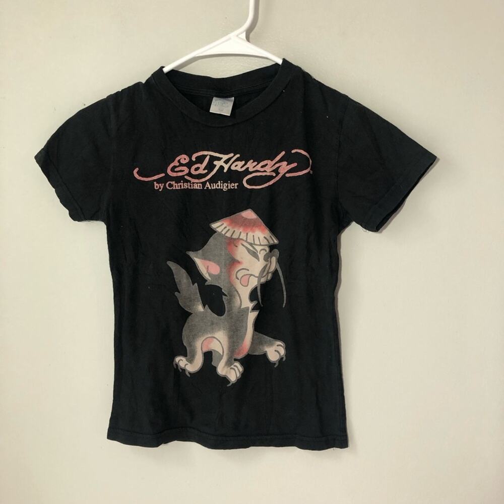 Ed Hardy by Christian Audigier kids black tshirt size 10 graphic art streetwear